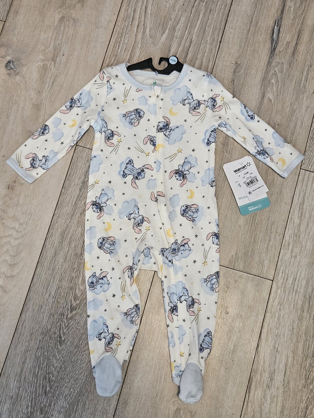 Disney Baby Stitch Footed Sleeper Pajama Size 3-6M NWT Cloud Moon Star Blue